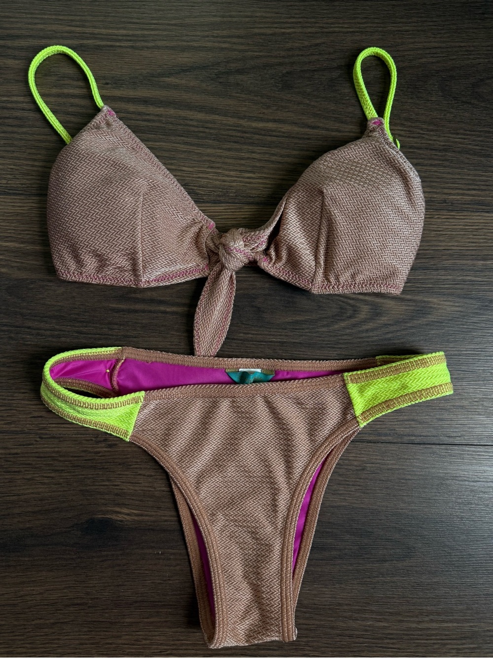 Cia Marítima Metallic Bronze Neon Bikini Set Size Small Made in Brazil